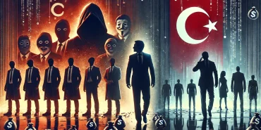 Türkiye’nin ekonomik ve siyasi gücü arasındaki mücadeleyi sembolize eden bu illüstrasyon, gölgelerdeki finansal elitler ile ulusal liderliği temsil eden figürü karşı karşıya getiriyor. Görsel, bağımsızlık ve halk desteğini vurguluyor